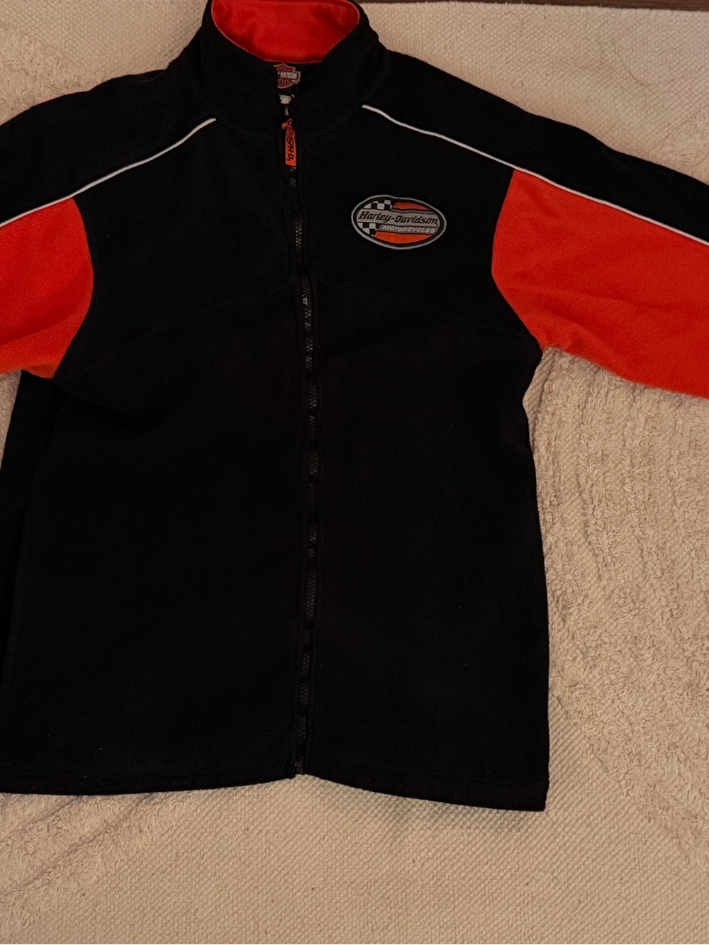 Harley-Davidson Black and Orange Zip-Up Fleece Jacket